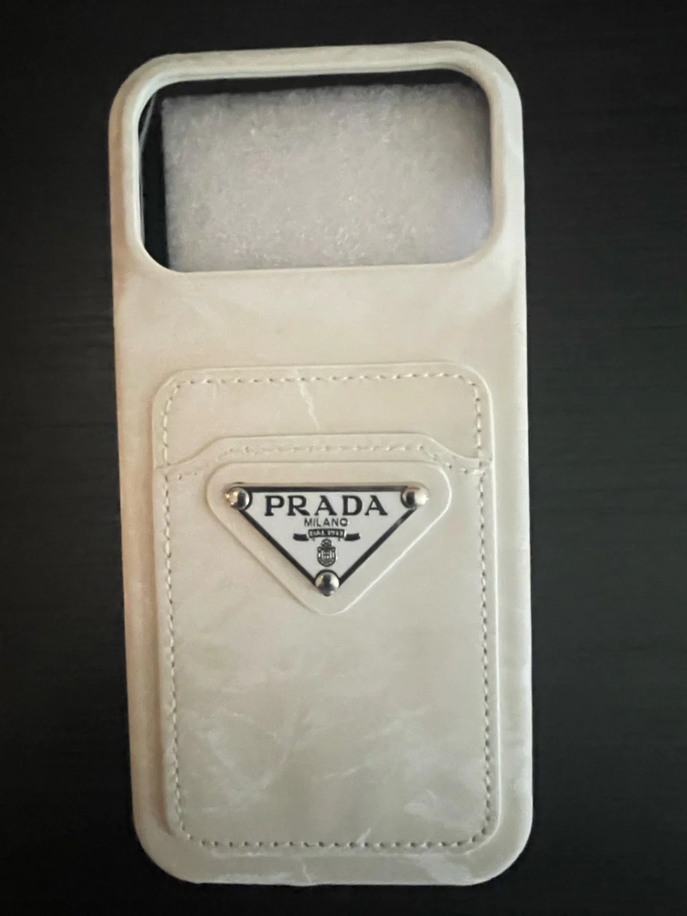 PRADA White Crush Velvet phone Case - 2 cardholder fits iPhone 17pro max